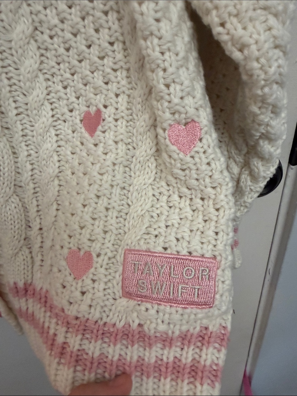 Taylor Swift Lover Cream Cardigan with Pink Hearts - Picture 3 of 10